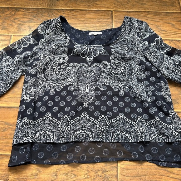 Patrons of Peace Tops - Patrons of Peace Blue and White Boxy Graphic Blouse